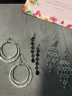 Silver and Black Dangle Earring Set - Elegant Drop Earrings